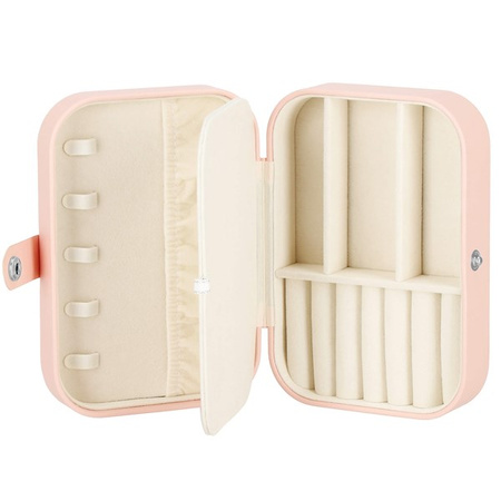 Kufer, szkatułka na biżuterię ekoskóra 16x11x5 cm różowy z przegródkami