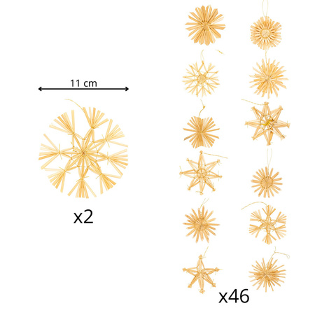 Zawieszki choinkowe z słomy, naturalne dekoracje świąteczne 48 szt. bombki, brązowe