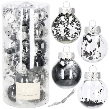Bombki choinkowe przeźroczyste 24 szt. czarny 5cm zestaw choinkowy