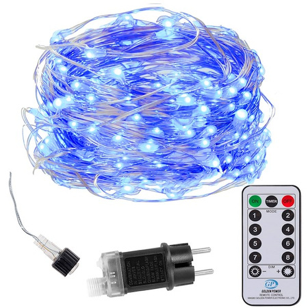Lampki choinkowe z pilotem 300 led druciki na prąd niebieski