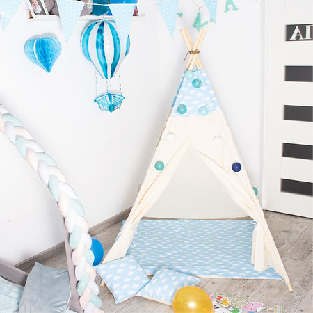 Namiot Tipi dla dzieci wigwam z poduszkami błękitny w gwiazdki