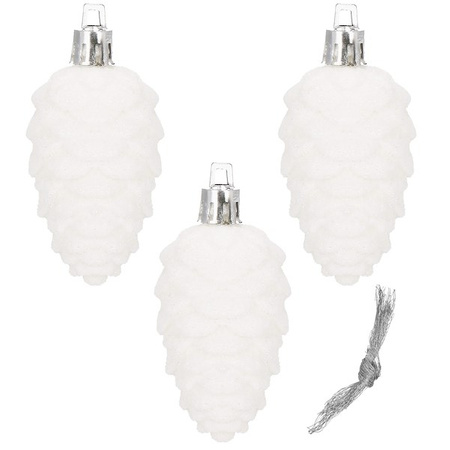 Zawieszka na choinkę szyszki 3 szt. ozdoba świąteczna 7 cm biały brokat