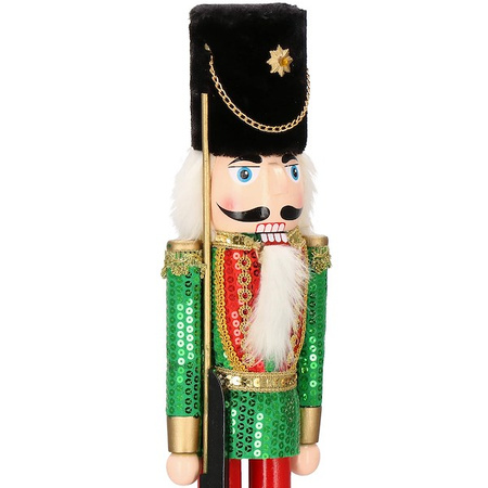 Dziadek do orzechów 51 cm z karabinem, drewniany żołnierzyk w cekiny, figurka świąteczna