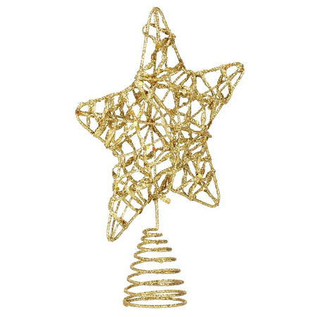 Zawieszka choinkowa złota gwiazdka na czubek choinki brokatowa