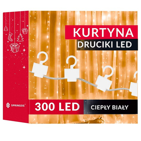 Kurtyna świetlna 300 led girlanda, lampki wewnętrzno-zewnętrzne sople biały ciepły + flash