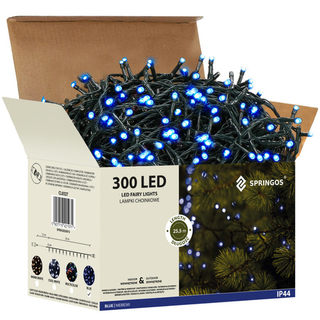 Lampki choinkowe 300 Led niebieski 25,5 m oświetlenie świąteczne IP44