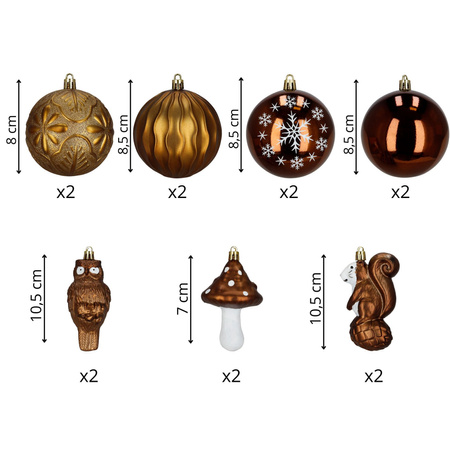 Bombki choinkowe kształtki 14 szt. dekoracje świąteczne ozdoby nietłukące brązowe