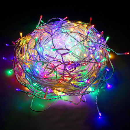 Kurtyna świetlna 300 led girlanda, lampki wewnętrzno-zewnętrzne sople multikolor z zimnym białym flash