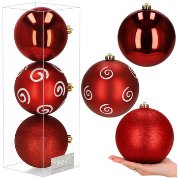 Duże bombki choinkowe 15 cm 3 szt. ozdoby świąteczne nietłukące czerwone