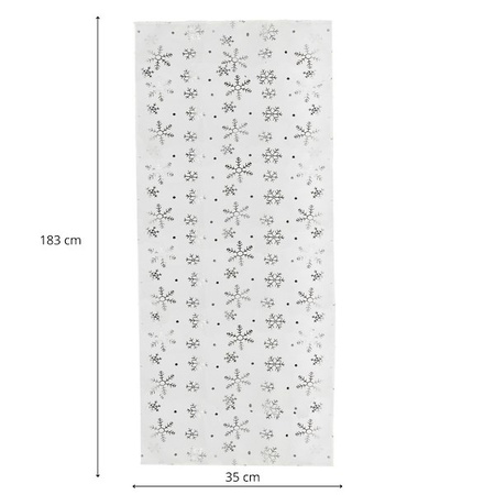 Bieżnik na stół świąteczny 183x35cm obrus świąteczny w śnieżynki biały