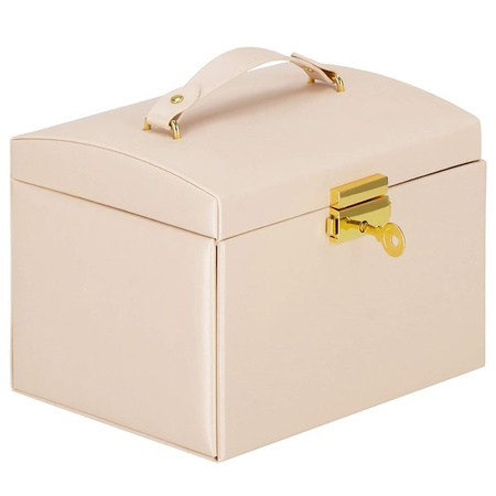 Kufer, szkatułka na biżuterię ekoskóra 17,5x12x13,5 cm jasny różowy z przegródkami