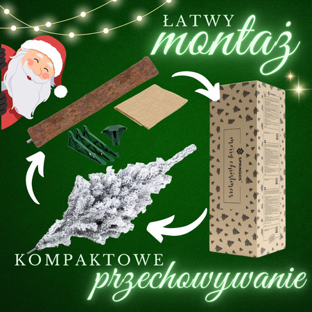 Choinka na pniu jak żywa 180 cm sztuczny świerk śnieżony jak żywy, ze stojakiem