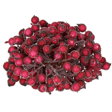 Sztuczna jarzębina ozdobna, oszroniona gałązka 100 szt. ciemna czerwień
