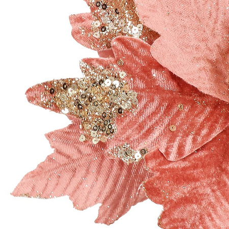 Gwiazda betlejemska, sztuczny kwiat na klipsie poinsecja różowa srebrne cekiny