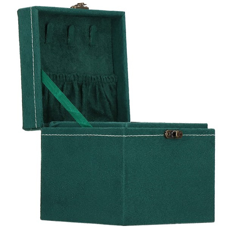 Kuferek, szkatułka na biżuterię 12x12x12 cm zielony welurowy organizer z przegródkami