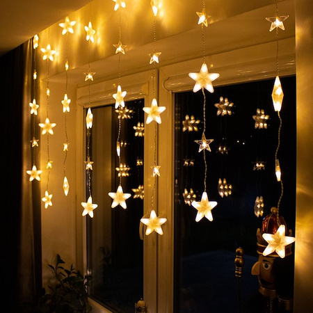 Kurtyna świetlna z pilotem 136 led girlanda gwiazdki, lampki wewnętrzno-zewnętrzne sople ciepły biały