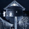 Kurtyna świetlna 750 led girlanda, lampki zewnętrzne sople zimny biały + flash
