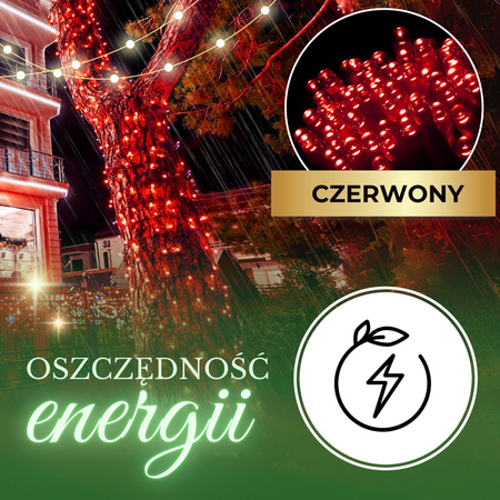 Lampki choinkowe 300 led czerwone 21,5 m oświetlenie świąteczne