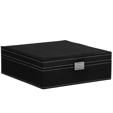 Kuferek, szkatułka na biżuterię 26x26x9 cm czarny, welurowy organizer z przegródkami