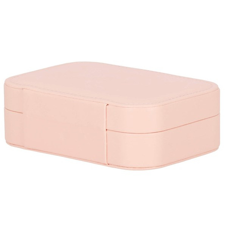 Kufer, szkatułka na biżuterię ekoskóra 16x11x5 cm różowy z przegródkami