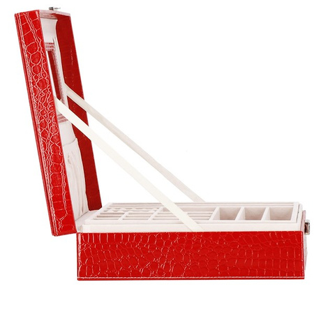 Kufer, szkatułka na biżuterię ekoskóra 26x26x8,5 cm czerwony z przegródkami