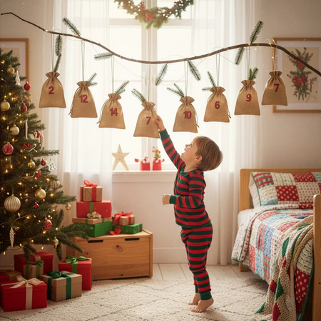 Woreczki z numerami, dekoracja adwentowa do kalendarza świątecznego 24 szt.