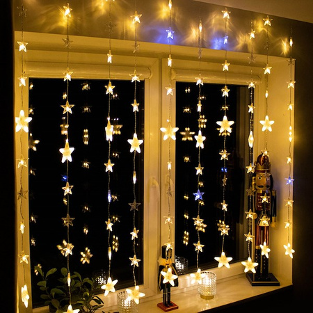 Kurtyna świetlna 180 led girlanda gwiazdki, lampki wewnętrzno-zewnętrzne sople ciepły biały + zimny biały flash