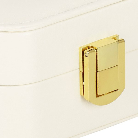 Kufer, szkatułka na biżuterię 10x10x5 cm kremowy z przegródkami ekoskóra