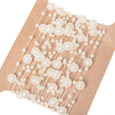 Łańcuch na choinkę z pereł 3-8mm ozdoba świąteczna kremowy