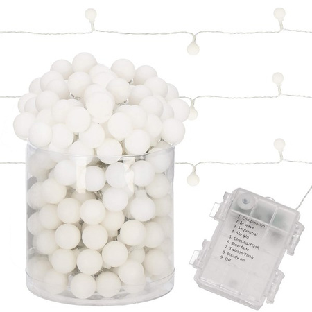 Lampki choinkowe 80 Led kuleczki biały ciepły z programatorem na baterie