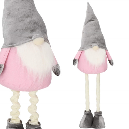 Skrzat 60-86 cm ozdoba świąteczna, krasnal świąteczny, gnom różowy na teleskopowych nóżkach