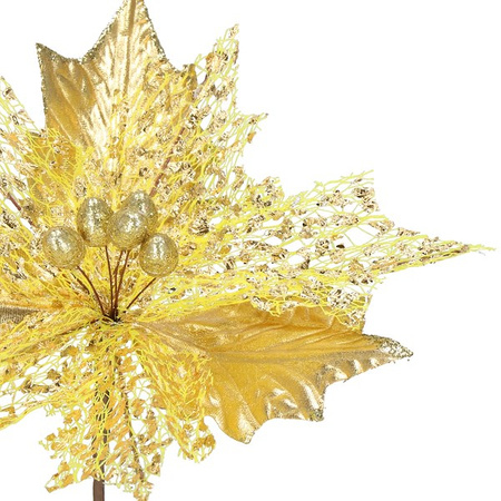 Gwiazda betlejemska 26 cm sztuczny kwiat, poinsecja złota z brokatem