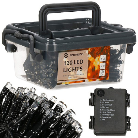 Lampki choinkowe biały ciepły 120 Led z programatorem na baterie