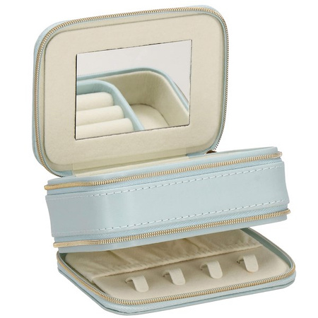 Kufer, szkatułka na biżuterię ekoskóra 11,5x8,5x5,5 cm błękitny z przegródkami