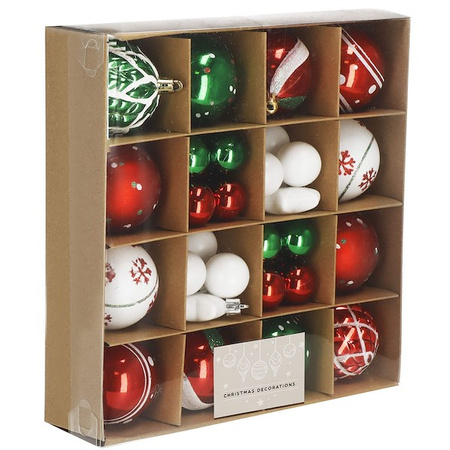 Bombki choinkowe 42 szt. ozdoby świąteczne zestaw białe, czerwone, zielone