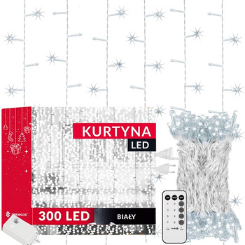 Kurtyna świetlna 300 led girlanda, lampki sople biały zimny