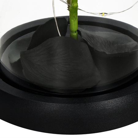 Wieczna róża w szklanym kloszu 21 cm świecąca dekoracja LED sztuczny kwiat biały