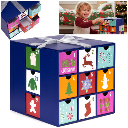 Kalendarz adwentowy, świąteczny pudełko z 24 szufladkami do uzupełnienia, multikolor