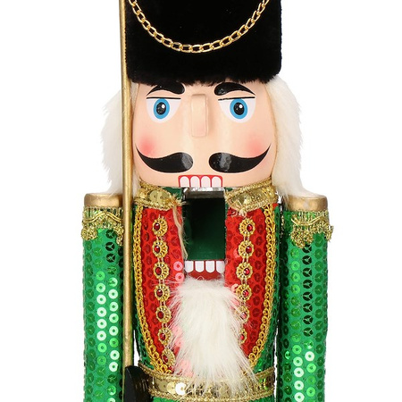 Dziadek do orzechów 51 cm z karabinem, drewniany żołnierzyk w cekiny, figurka świąteczna