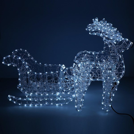 Renifery Led 150 cm świąteczne z saniami świetlna dekoracja do ogrodu biały zimny