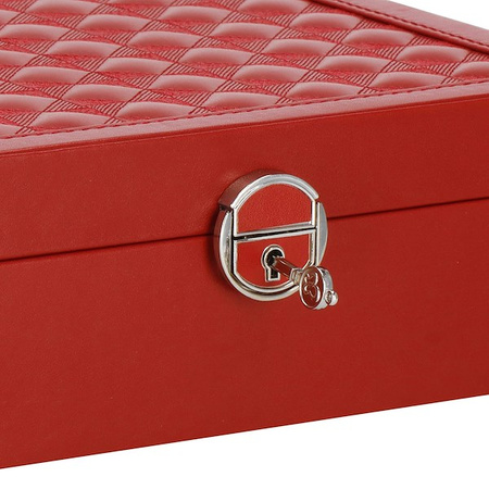 Kufer, szkatułka na biżuterię ekoskóra 25x25x8,5 cm bordowy z przegródkami