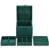 Kuferek, szkatułka na biżuterię 12x12x12 cm zielony welurowy organizer z przegródkami
