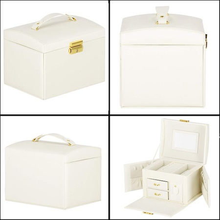 Kufer, szkatułka na biżuterię ekoskóra 17,5x12x13,5 cm kremowy z przegródkami