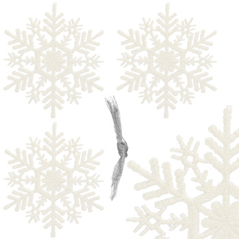 Zawieszka na choinkę śnieżynki 3 szt. ozdoba świąteczna 10,5 cm biały brokat