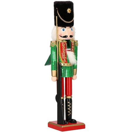 Dziadek do orzechów 51 cm z karabinem, drewniany żołnierzyk w cekiny, figurka świąteczna