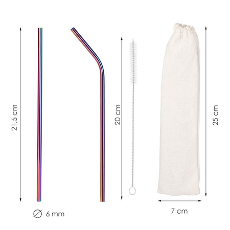 Słomki metalowe do napojów 8 szt. tęczowe wielorazowe rurki z etui i szczoteczkami