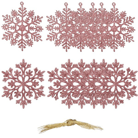 Zawieszka choinkowa 12 szt. śnieżynka 10 cm świąteczna ozdoba różowy brokat