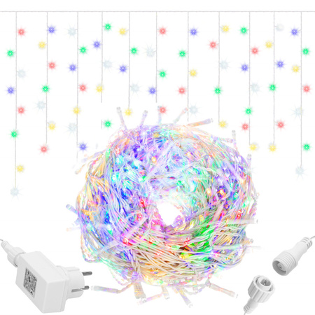 Kurtyna świetlna 500 led girlanda, lampki wewnętrzno-zewnętrzne sople multikolor z zimnym białym flash