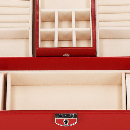 Kufer, szkatułka na biżuterię ekoskóra 25x25x8,5 cm bordowy z przegródkami