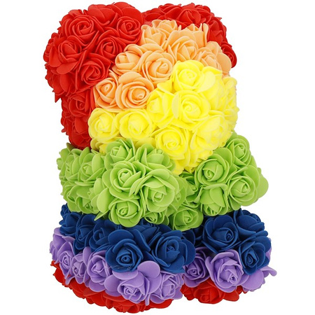 Podświetlany miś z róż 25 cm kolorowy, LED zimny biały